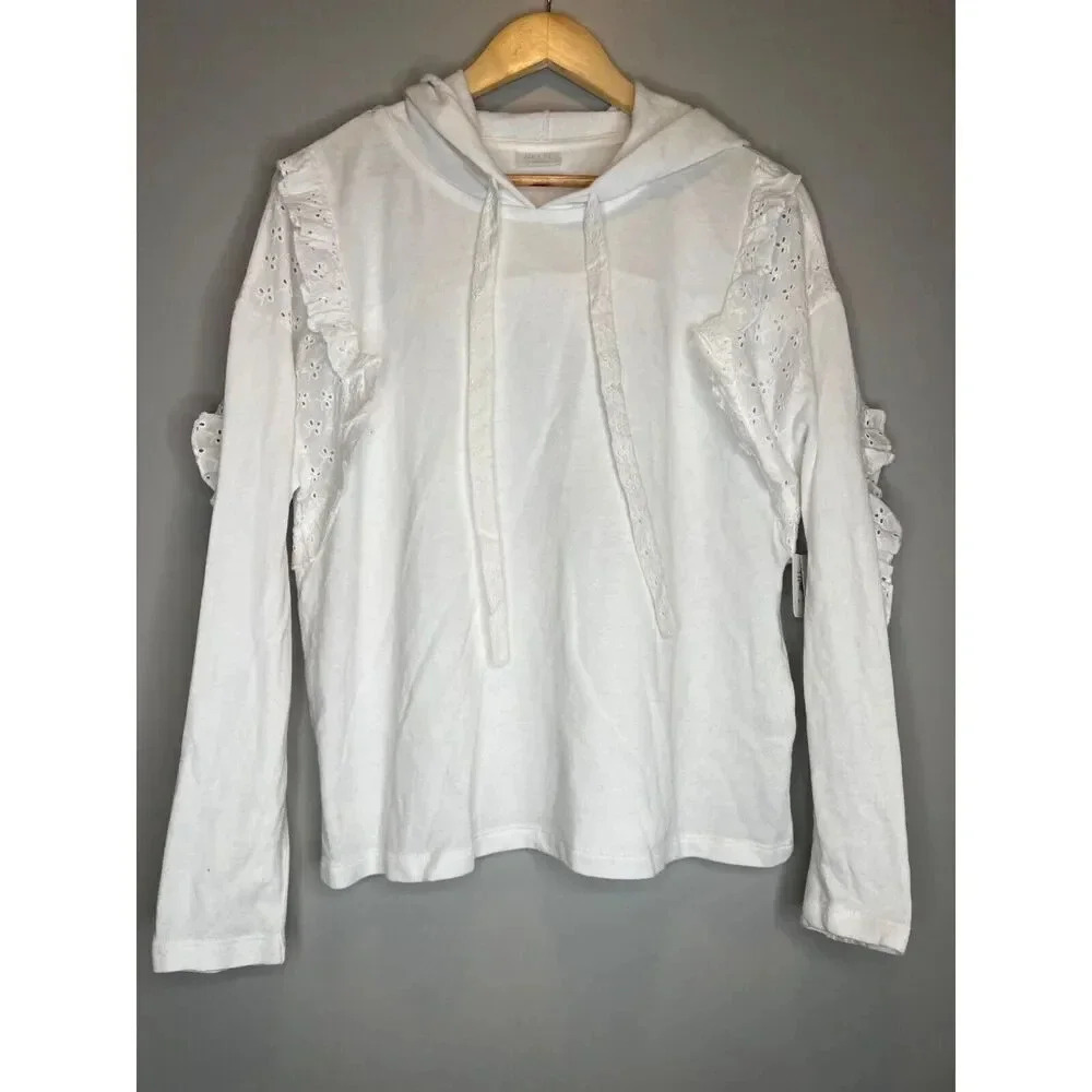 Abound Nordstrom white pullover sweatshirt hoodie ruffle lace gift size MEDIUM - Picture 2 of 7